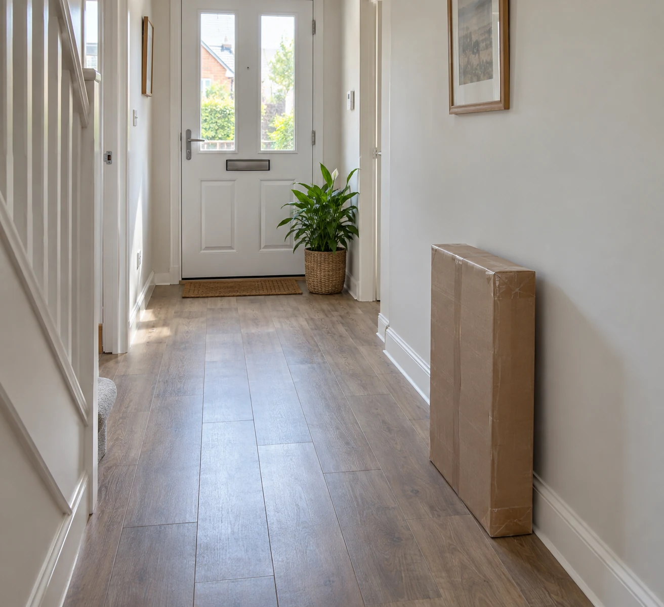 Clear hallway with one wrapped item prepared for smooth collection